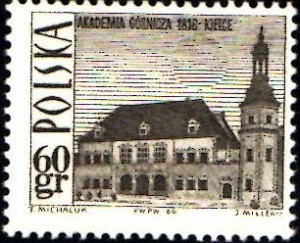 timbre polonais émis en 1956 pour les 150 ans de l'académie Gornicza à Kielce
