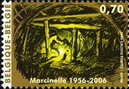 timbre émis en Belgique pour le soixantième anniversaire de l'inc endie de Marcinelle